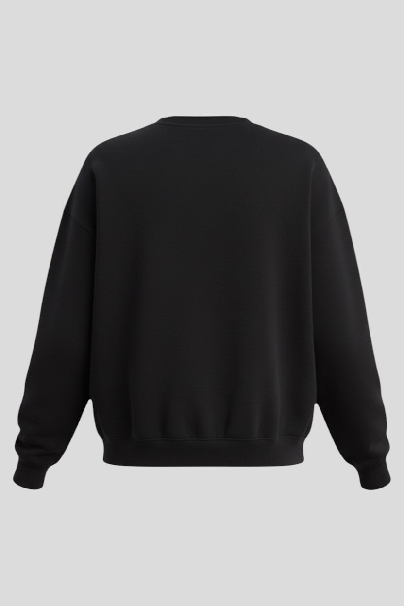 Restless black classic crewneck sweatshirt made of flannel fabric with ribbed cuffs and hem.