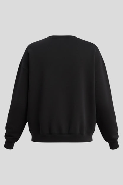 Restless black classic crewneck sweatshirt made of flannel fabric with ribbed cuffs and hem.