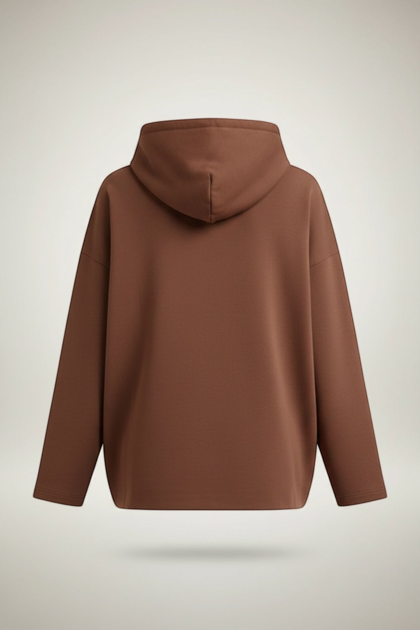 Restless New Day oversized brown hoodie with a relaxed fit and soft fabric. Features a deep coffee color.