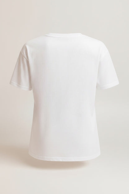 Restless "Stay Wild Bright" white cotton t-shirt with retro graphic details and animal print lightning bolt.