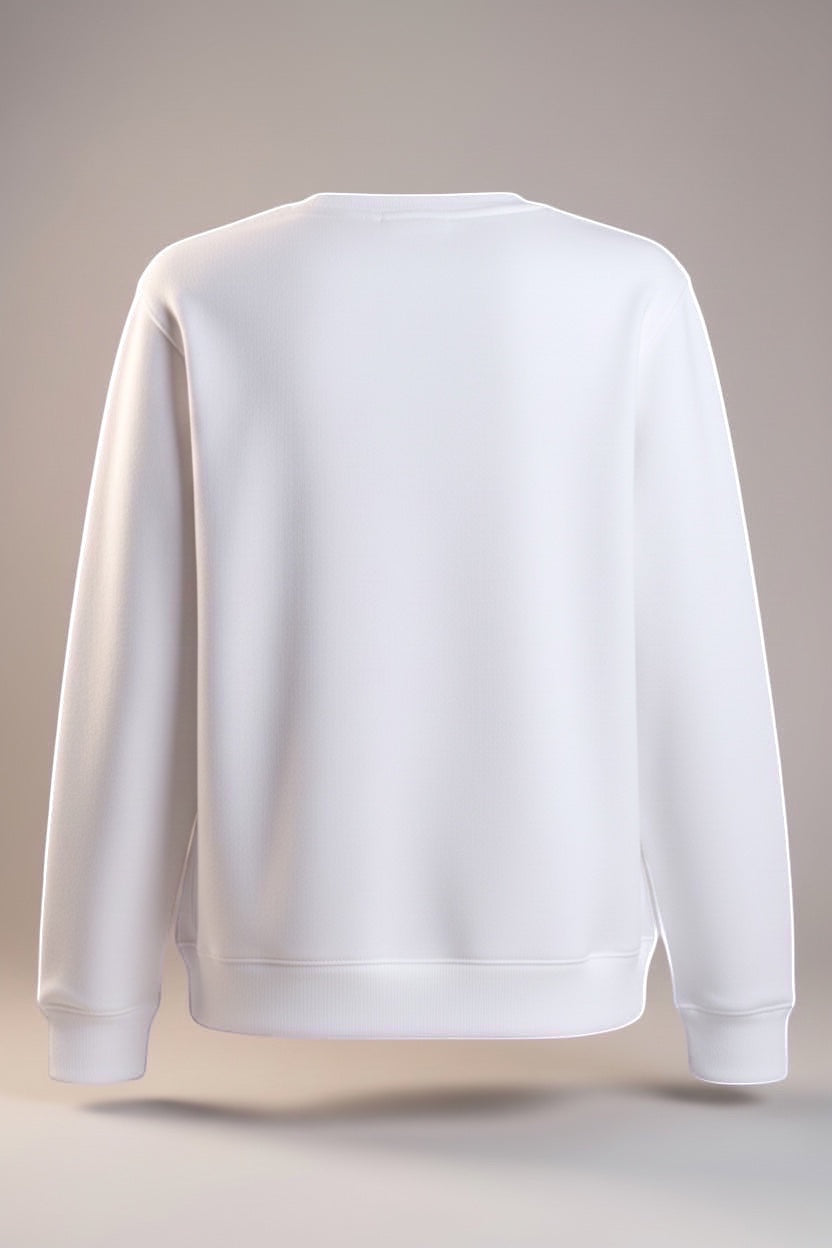 Restless white classic crewneck sweatshirt made of flannel fabric with ribbed cuffs and hem.